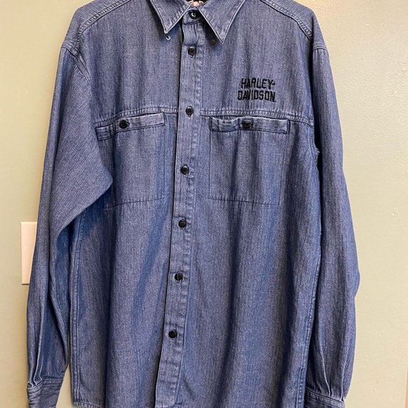 EUC VINTAGE HARLEY-DAVIDSON DENIM BUTTON DOWN SHIRT - Picture 4 of 13